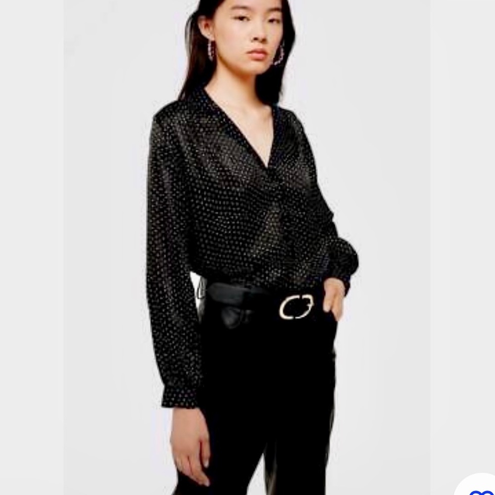 Top Shop Button Up Polka Dot Blouse